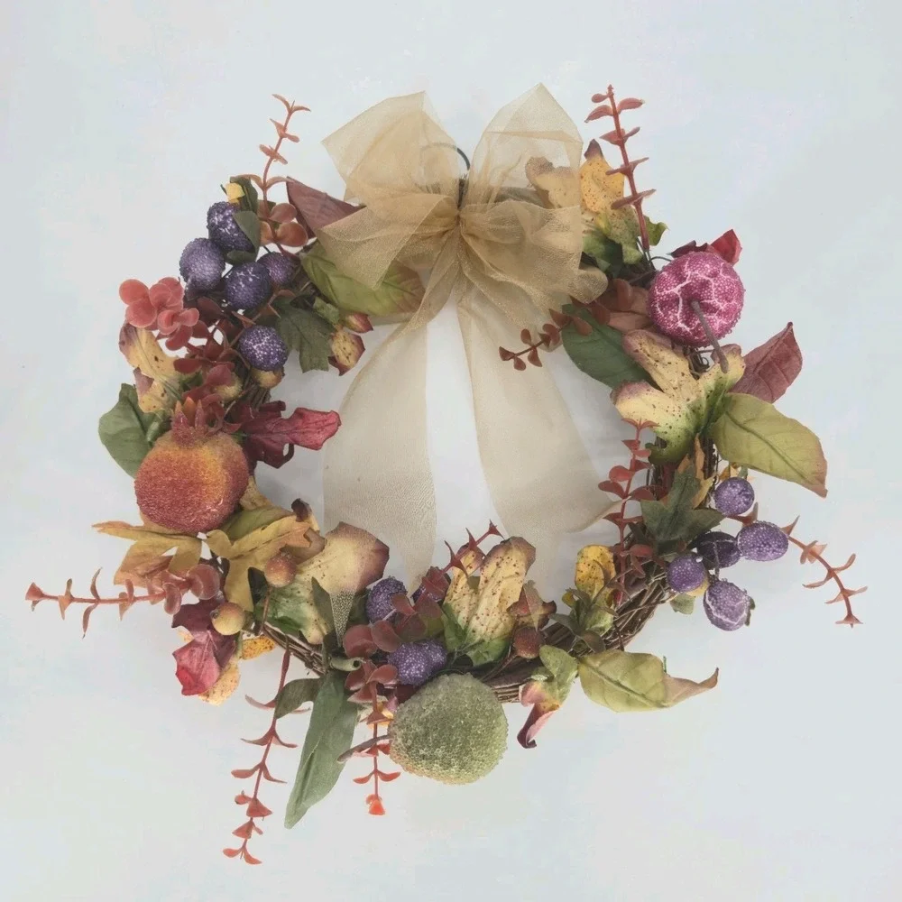 Vintage Avon 2000 Harvest Wreath Faux Fruit Fall Leaves Original Box 12