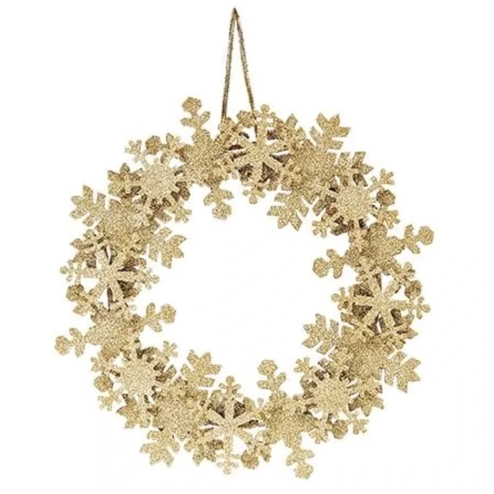 Avon 3D Glitter and Gold Holiday Wreath Gold Snowflakes 14