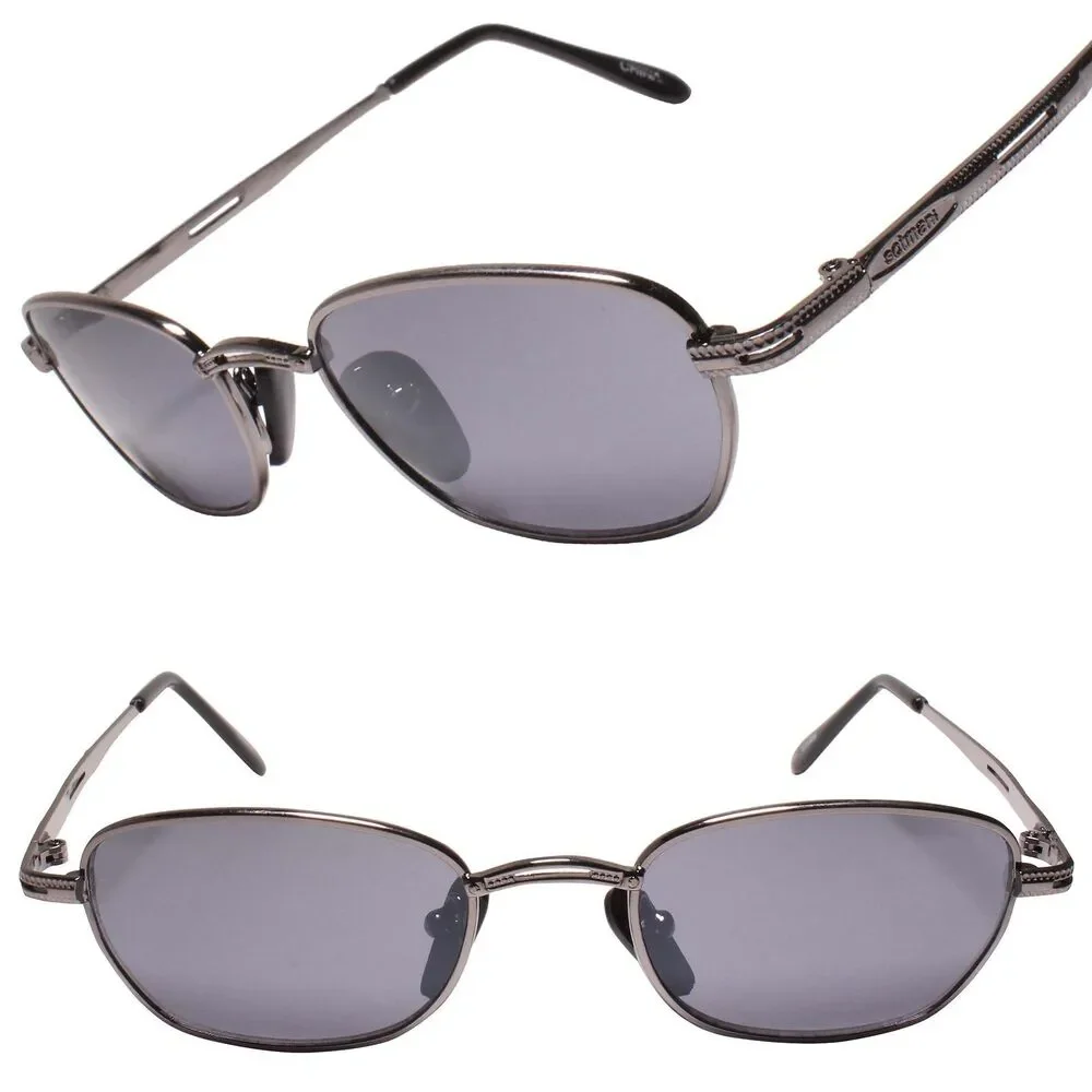 Deadstock 90s Vintage Eclectic Hippie Old School Gunmetal Rectangle Sunglasses