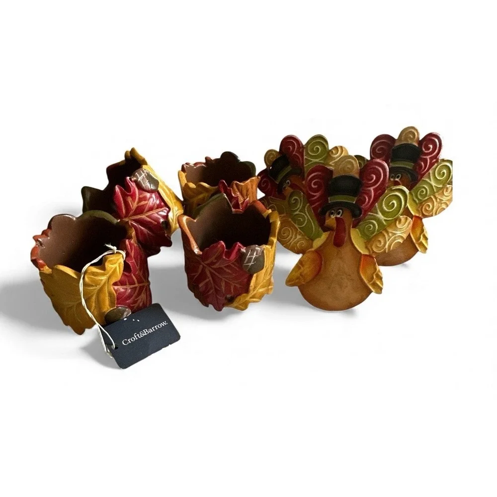 Fall Turkey Thanksgiving Napkin‎ Holders Set Of 7 New