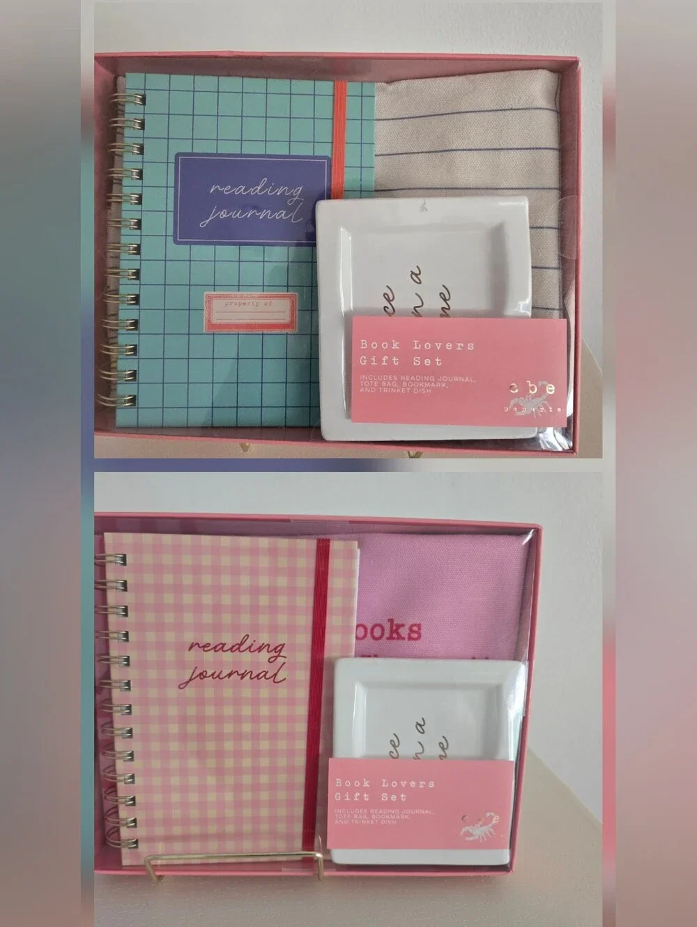 Reading Journal Gift Set in Mint Or Pink