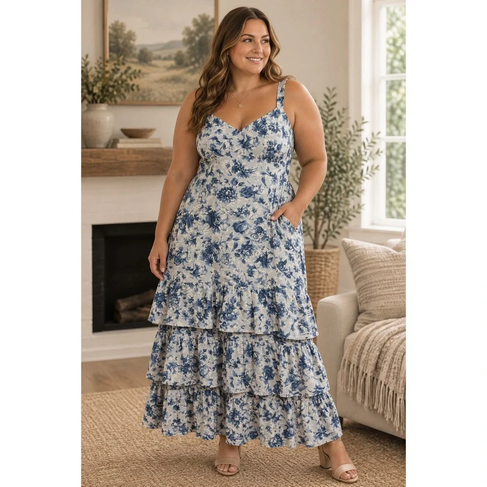 Abercrombie & Fitch Maxi Dress Floral Tiered Cottagecore Garden Peasant XXL NEW