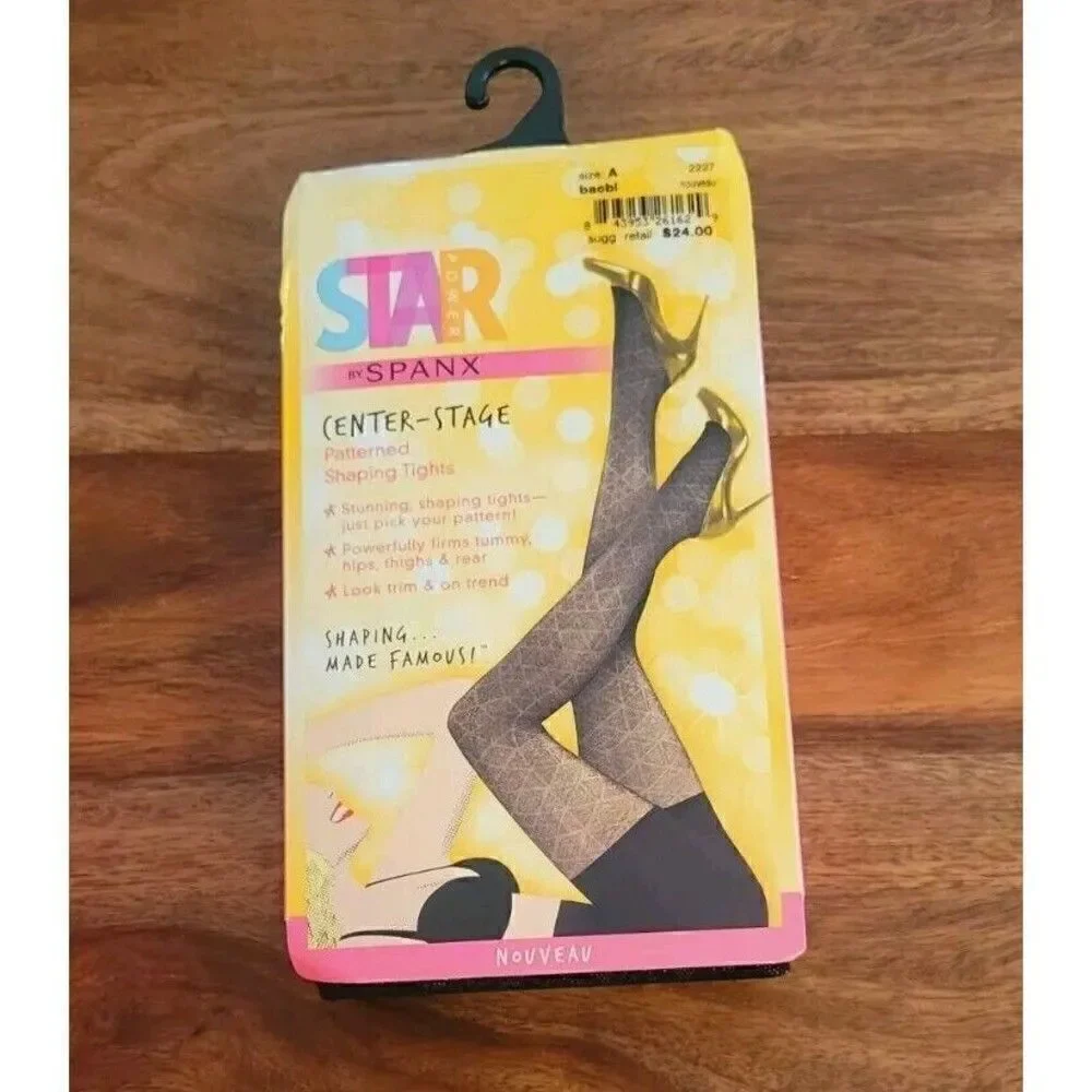 Spanx Star Power Black Center Stage Patterned Shaping Tights Size A New in Box