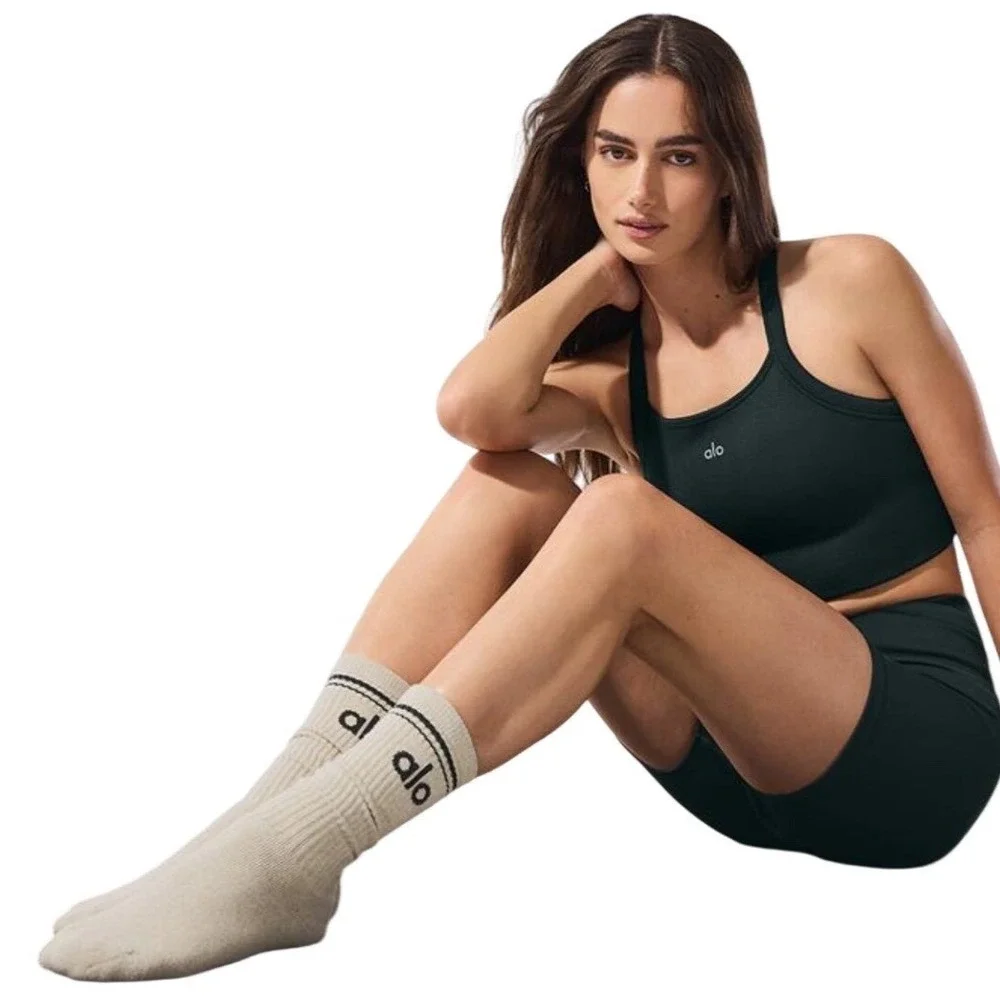 Alo Yoga Unisex Throwback Sock Oatmeal Heather‎ Charcoal Green A0357U Size M NEW