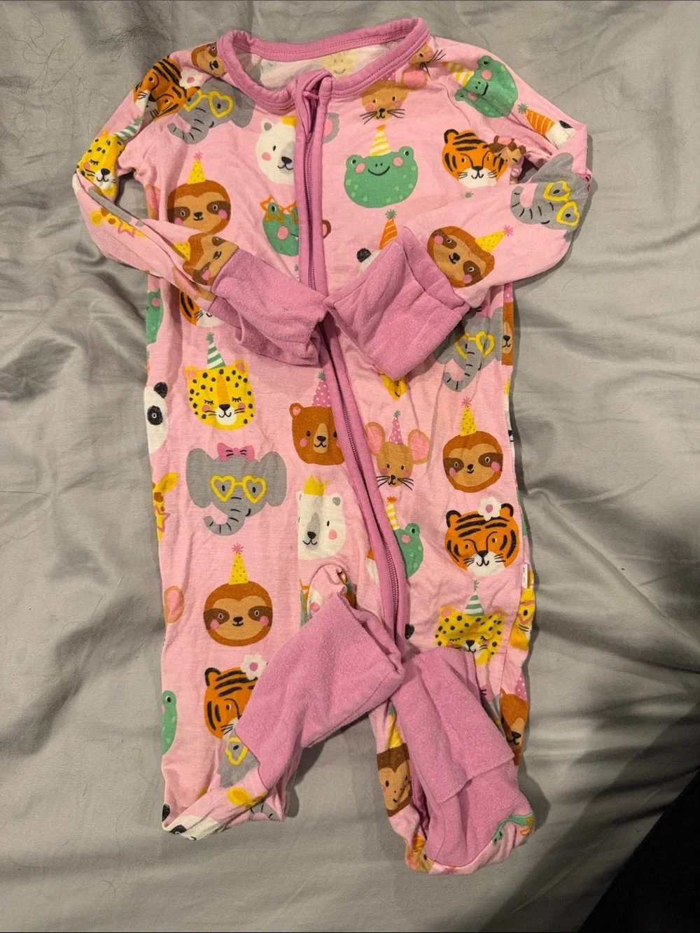 Little Sleepies Pink Animal Party Footed Pajama