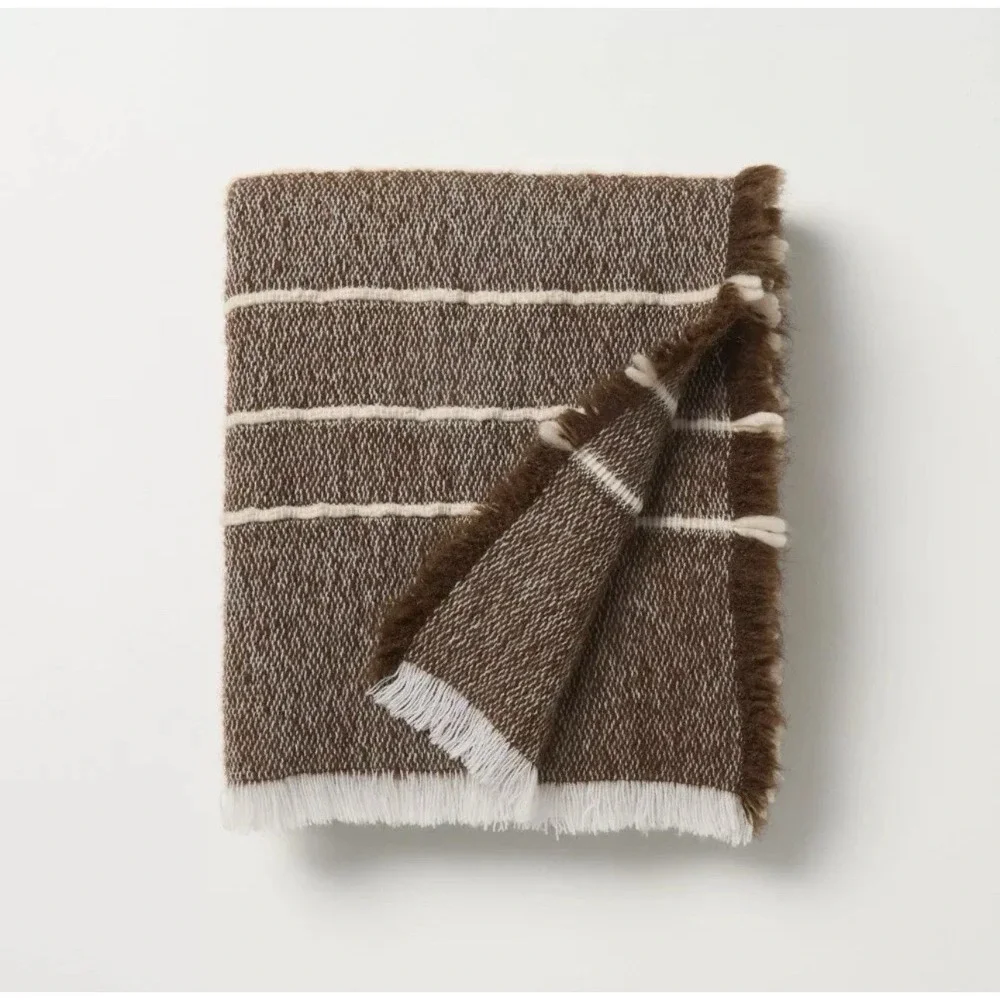 Hearth & Hand Magnolia Throw Blanket Chocolate Brown Cream Stripe Farmhouse Fall