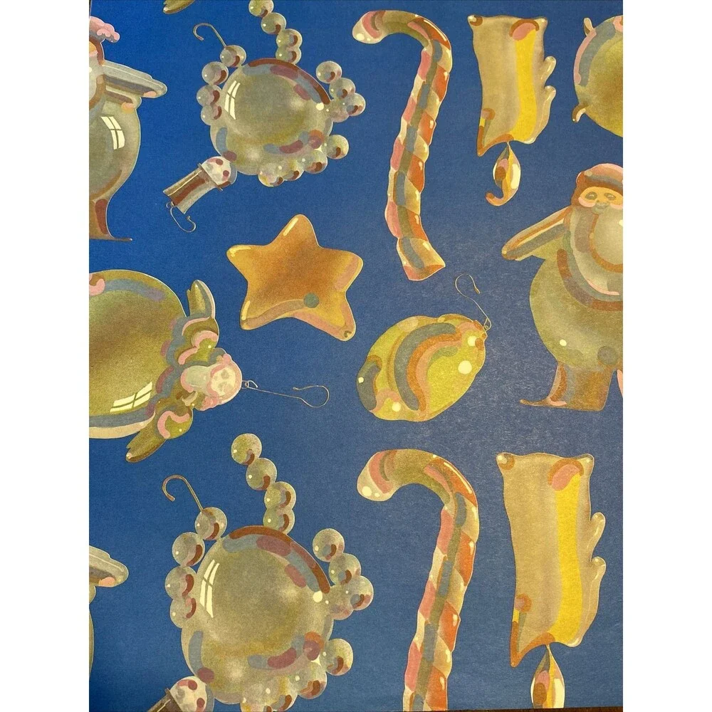 Vintage Christmas Gift Wrapping Paper Blown Glass Ornaments 26”x32” PLUS EXTRA