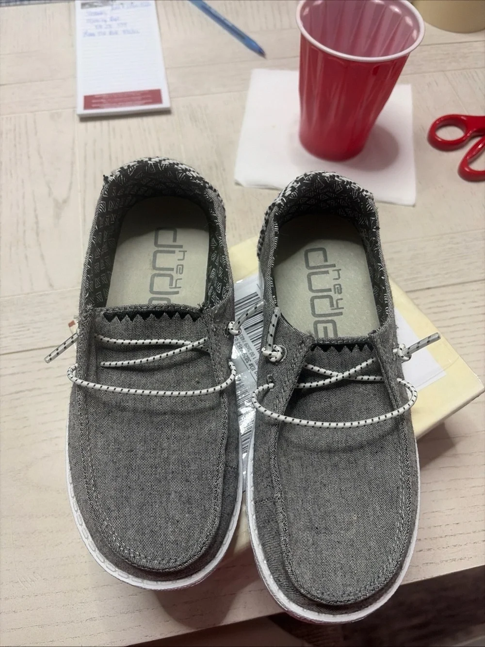 Hey Dude Gray Canvas Slip-Ons with Patterned Lining