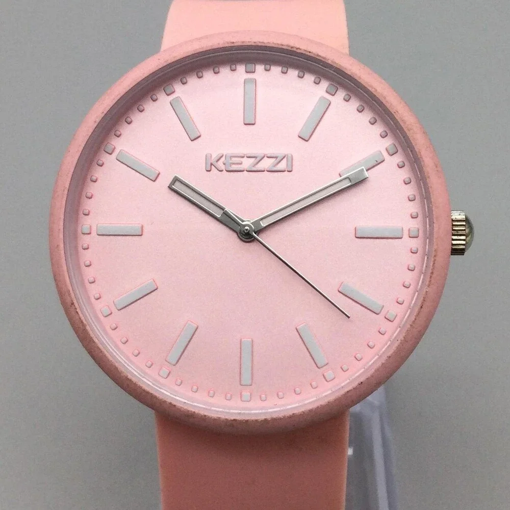 KEZZI Time Concepts Womens Watch 40mm Pink Dial Silicone K-2266 New Battery