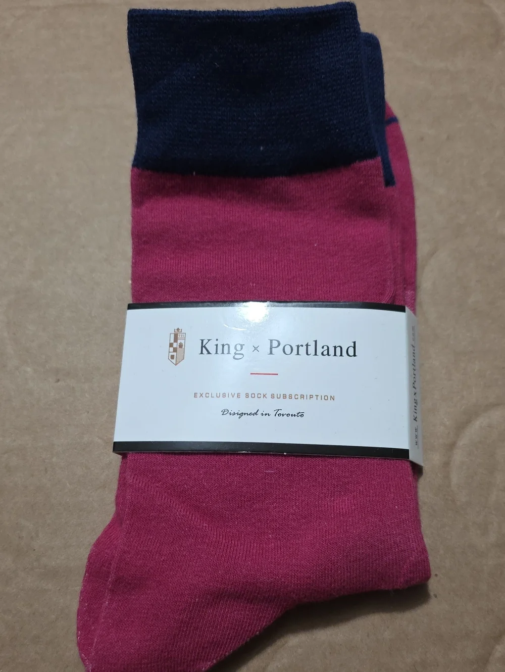 Men’s Crew Socks in Magenta with Navy Cuff
