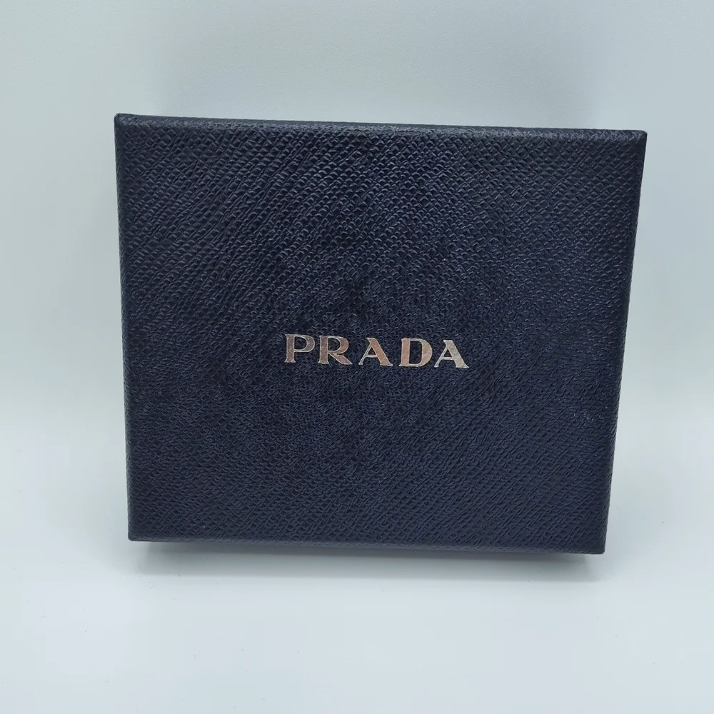 PRADA Small Black Navy Saffiano Gift Box  Silver Logo Luxury Packaging EUC