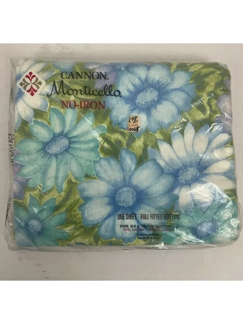 Cannon Monticello Blue Floral Daisy Fitted Bottom Sheet Full Bed 54x75/76