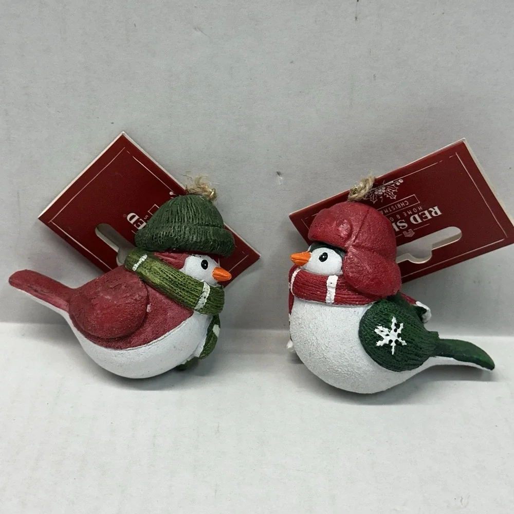 Red Shed Ceramic Birds Cardinal Christmas Cap Ornament‎ New W/Tags
