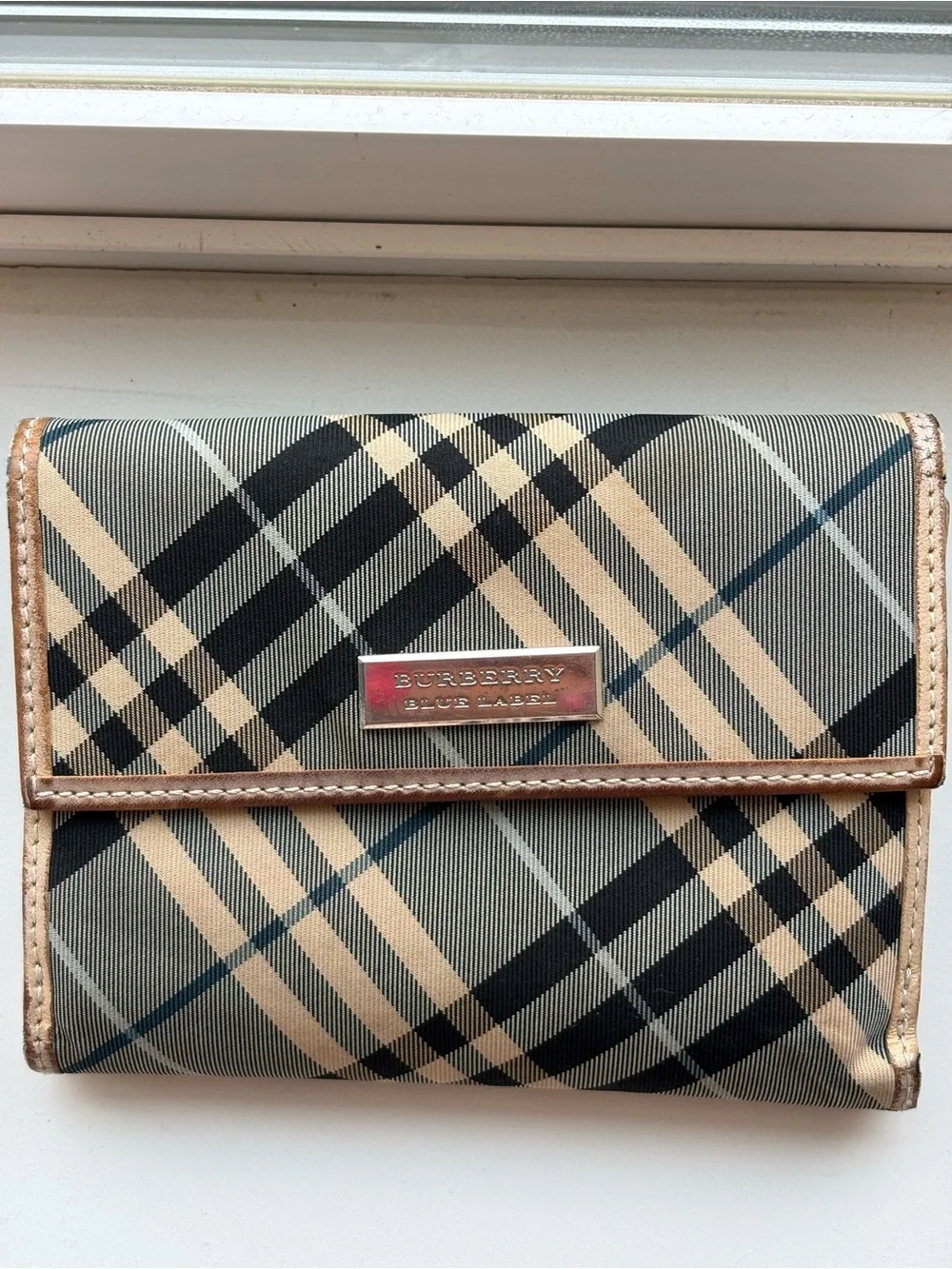 Burberry Blue Label Classic Nova Check Trifold Wallet in Beige and Black Vintage
