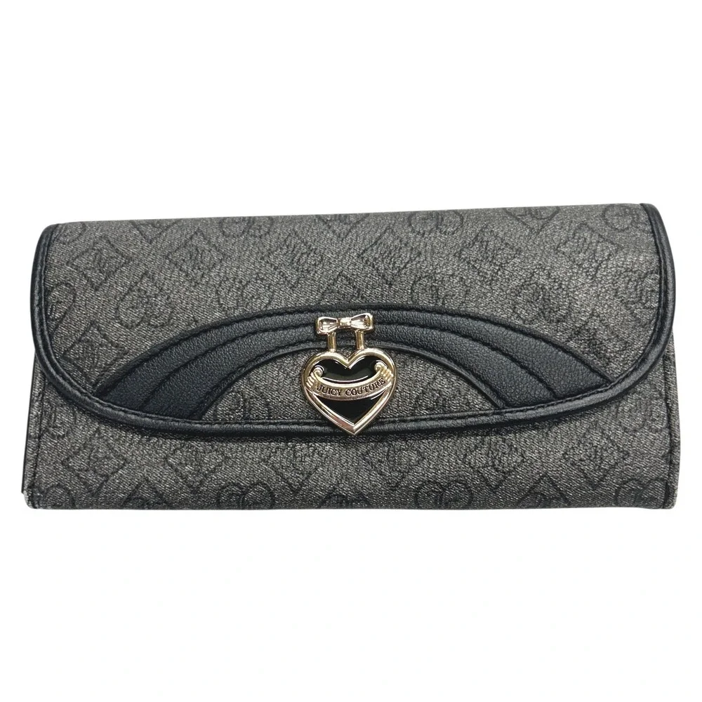 Juicy Couture Logo Wallet Clutch Gray Black Heart Clasp Y2K Retro Streetwear‎
