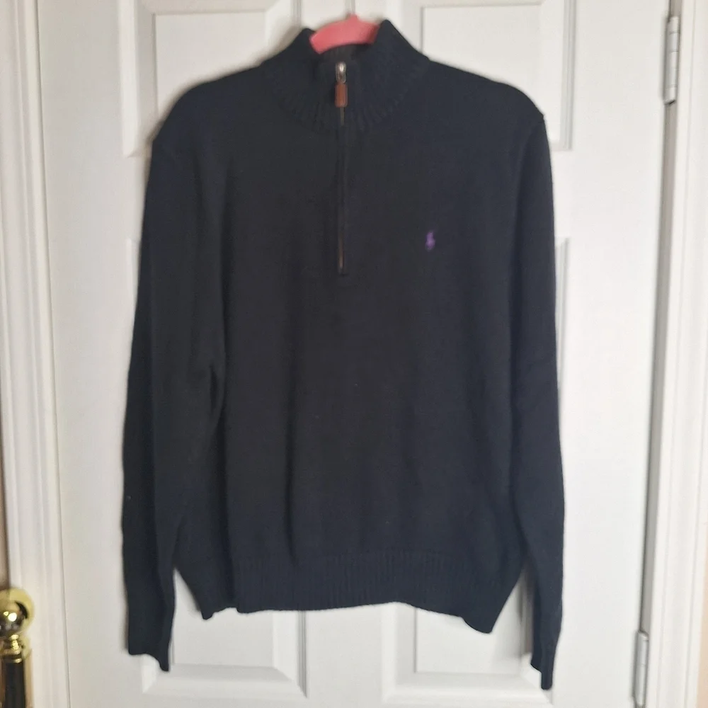 Polo Ralph Lauren Black Zip-Up Sweater Size Large