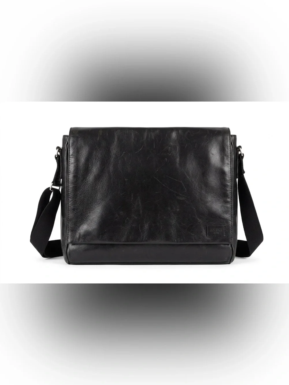 Jack Spade Black Leather Messenger Bag‎ Crossbody Laptop Briefcase Work Travel