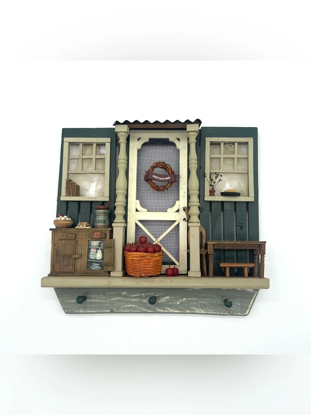 Country Cottagecore Apple Stand Miniature Room Box Diorama Wall Key Holder Vtg