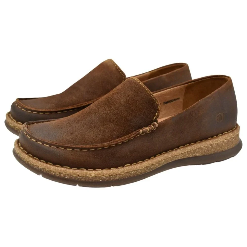 Born Men Size 8 Baylor Brown Glazed Ginger Distressed Suede Slip On Casual Shoes