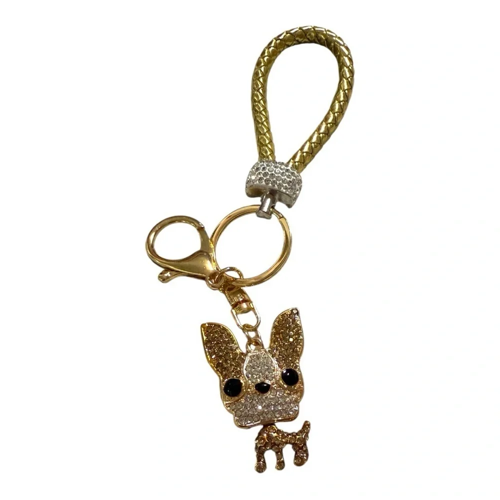 Sparkly Puppy Dog Keychain Bag Charm – Gold Bling
