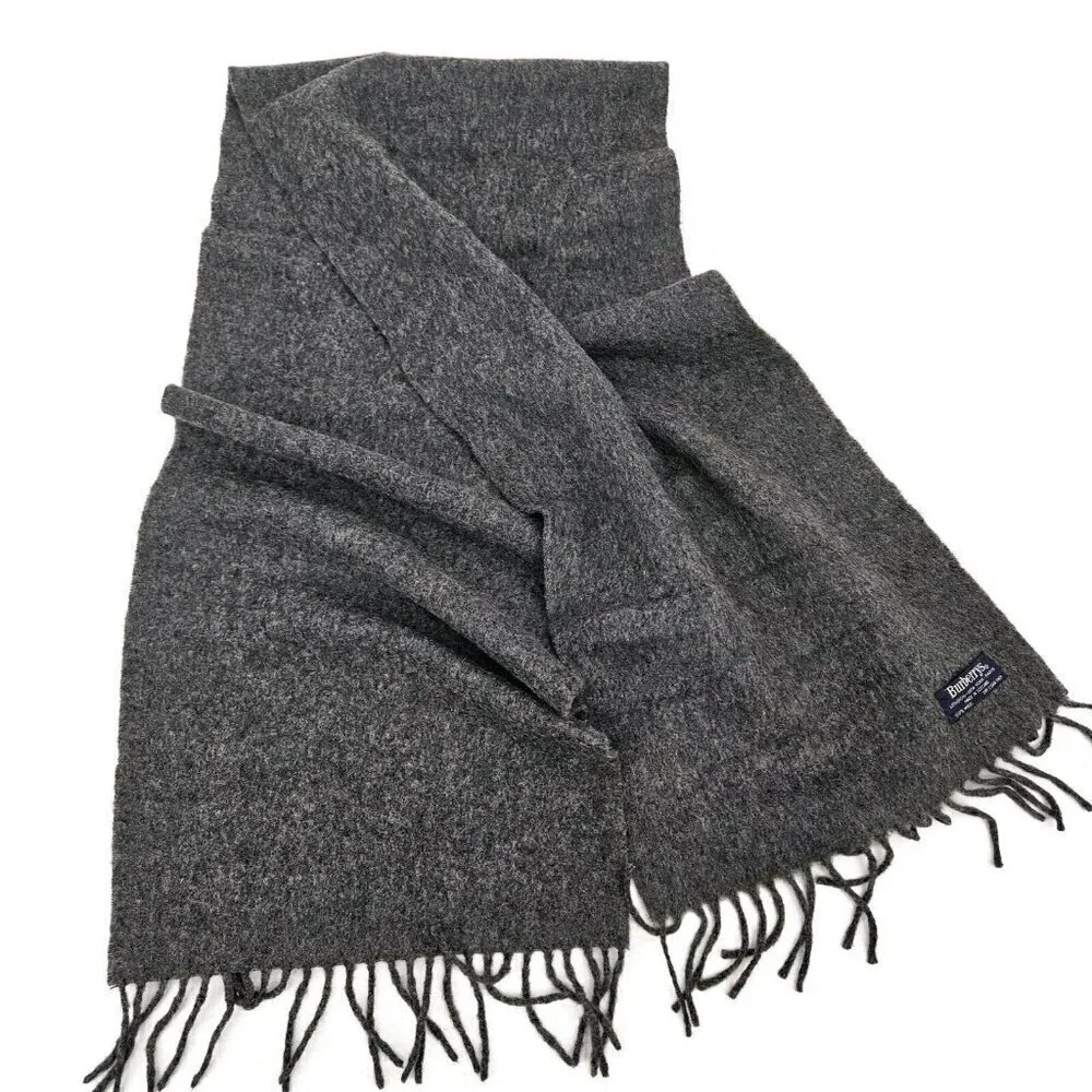 Vintage Burberrys Solid Charcoal Grey Wool Scarf Fringe 56x12 Scotland