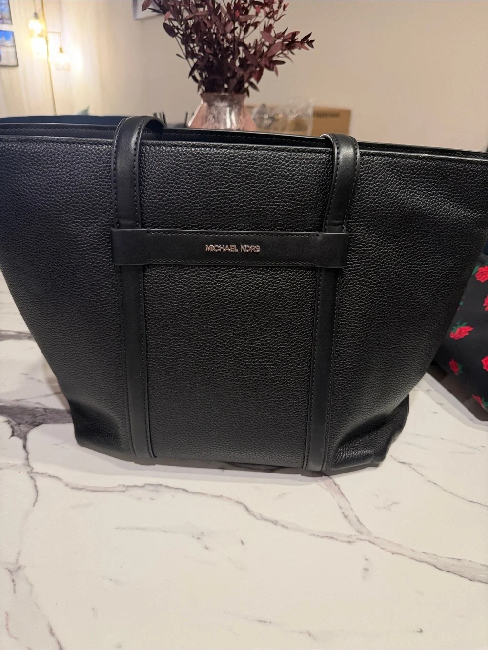 Michael Kors Black Pebbled Leather Carryall Tote