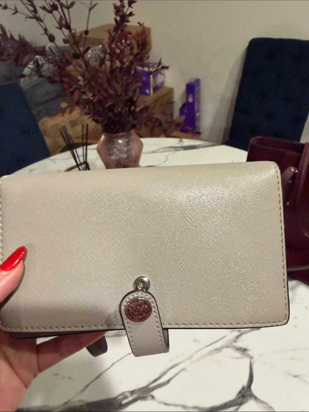 Michael Kors Light Cream Saffiano Leather Wallet with MK Medallion