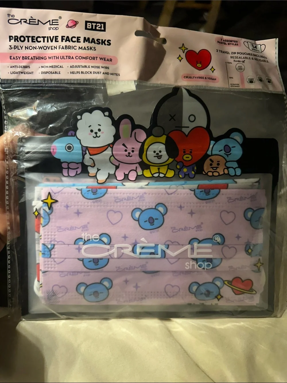 BT21 x The Crème Shop Pink Character Face Masks