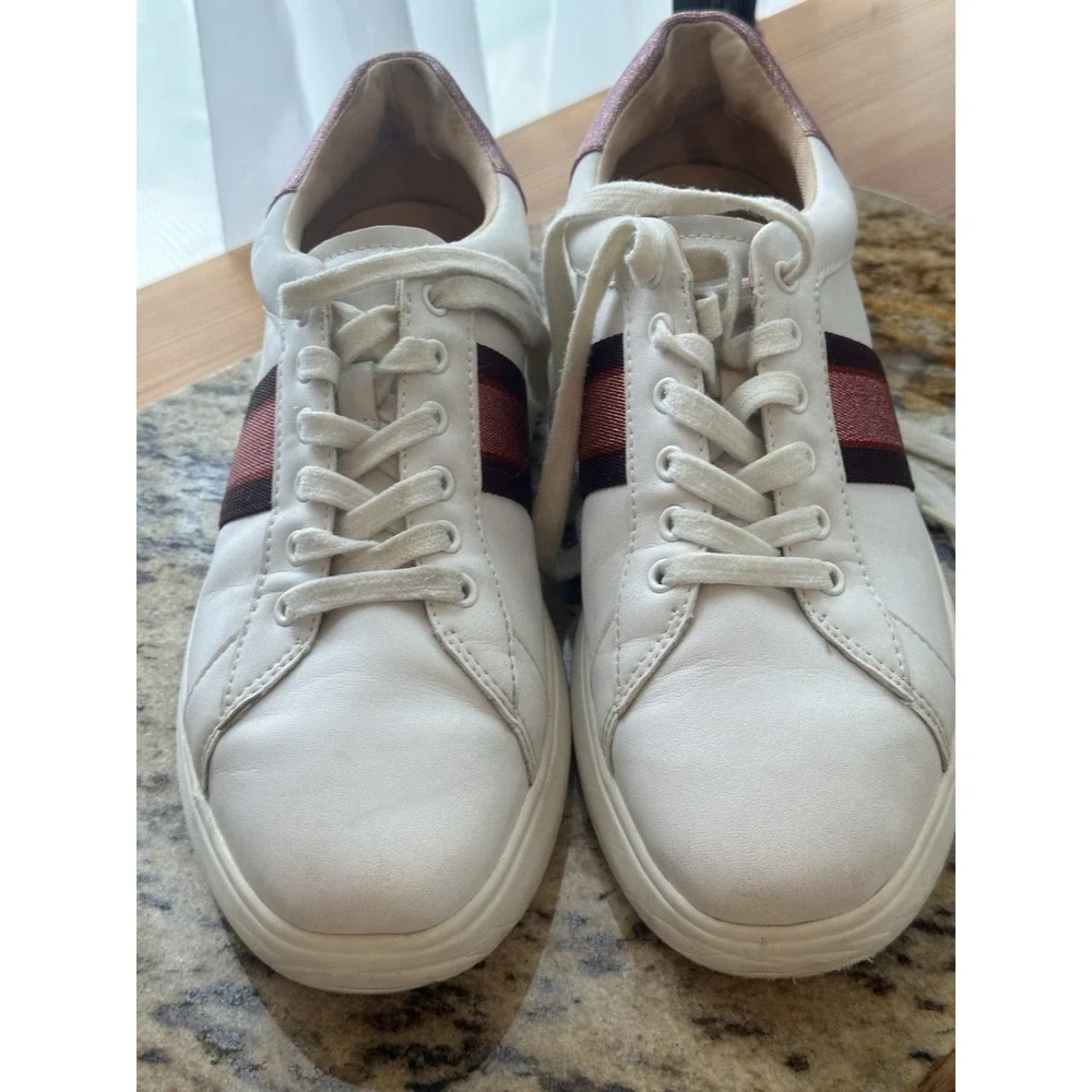 Kate Spade Keswick Glitter Stripe Low-Top Sneakers White Pink Stripe 9.5