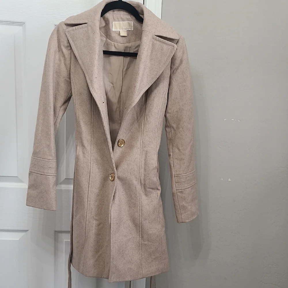 Michael Kors Women Coat XS Tan Gold‎ Buttons Wool Blend Pea Coat Blazer Jacket