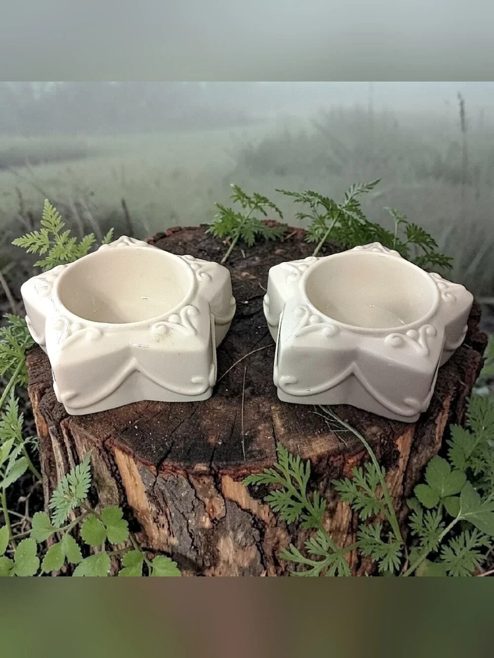 2‎ Lenox Yuletide Glowlite Candle Holders Votive Tea Light Porcelain Star Shaped