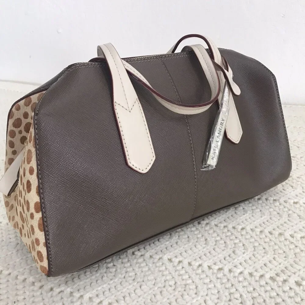 Kate Landry Leopard Print Faux Pony Hair  Barrel Bag Boho Luxury Cowgirl