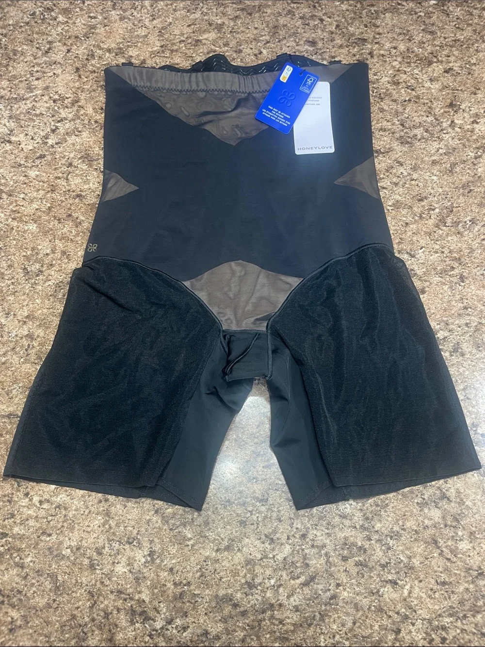 NWT Honeylove Black High-Waist Super Power Shaping Shorts Black XL Mesh Accents