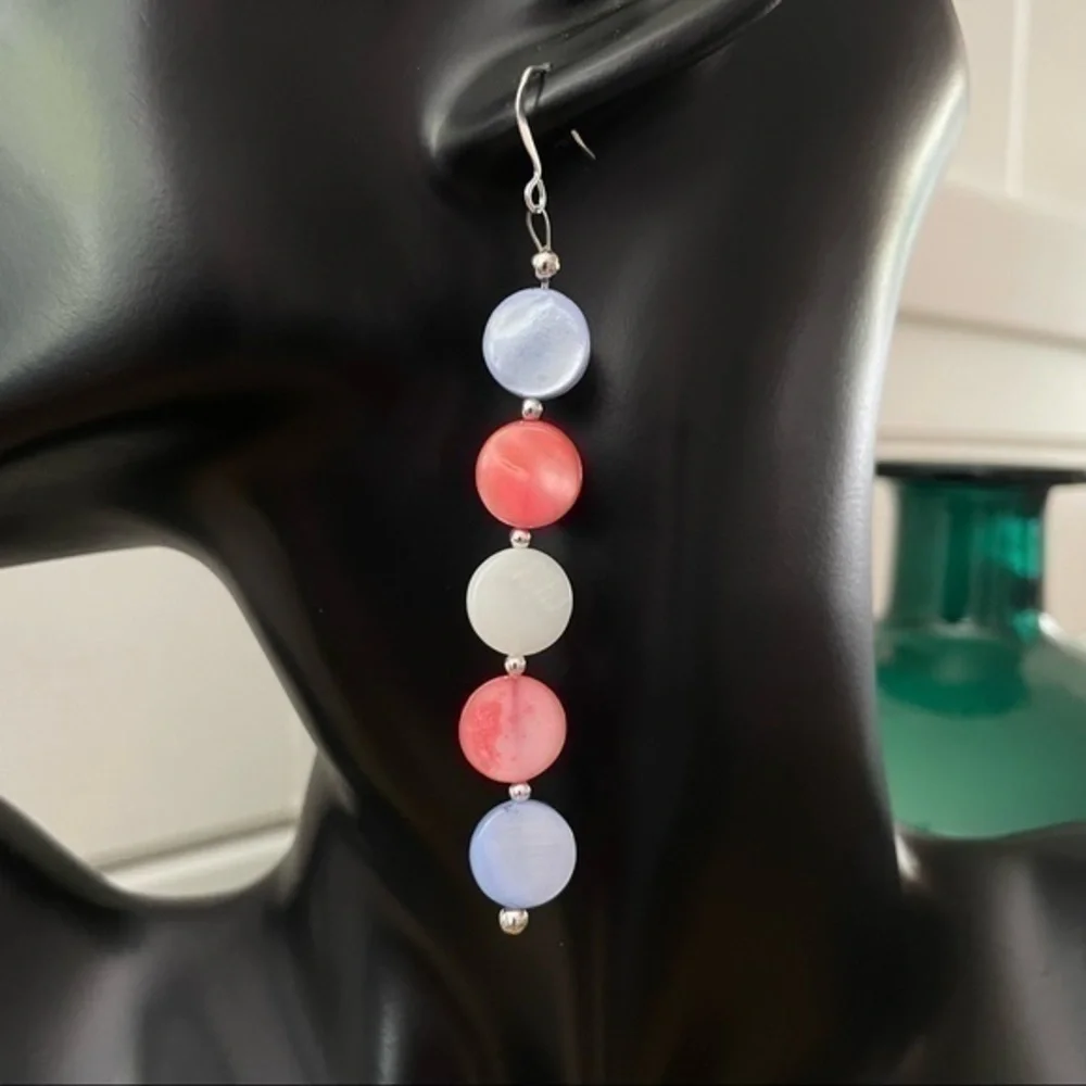 $10 SALE Trans Pride Flag Round Shell Dangle Earrings 3.5” Handmade