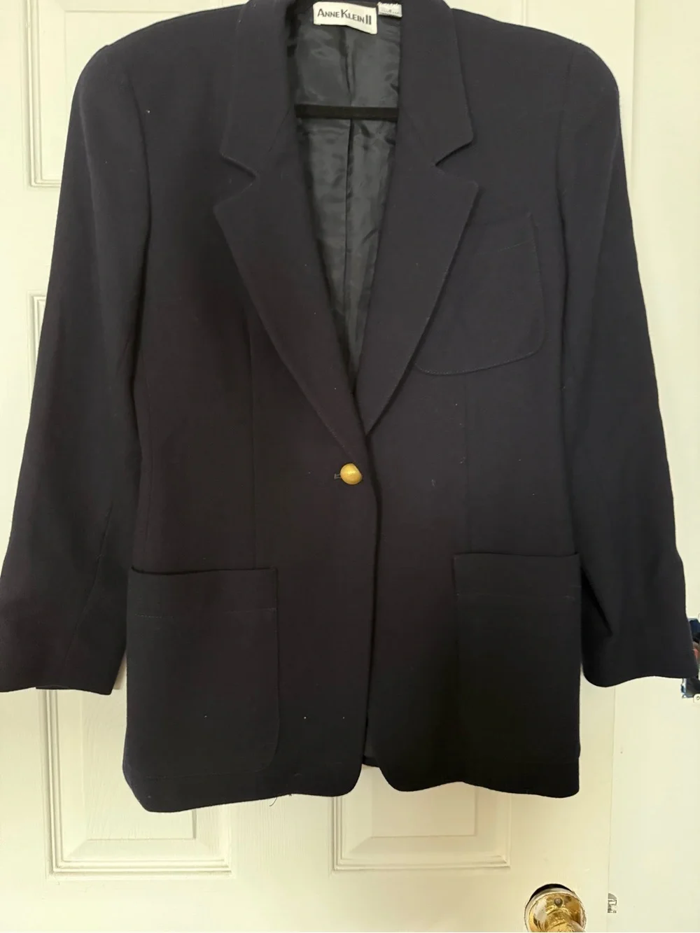 Anne Klein Dark Navy Blazer with Gold Button Accent