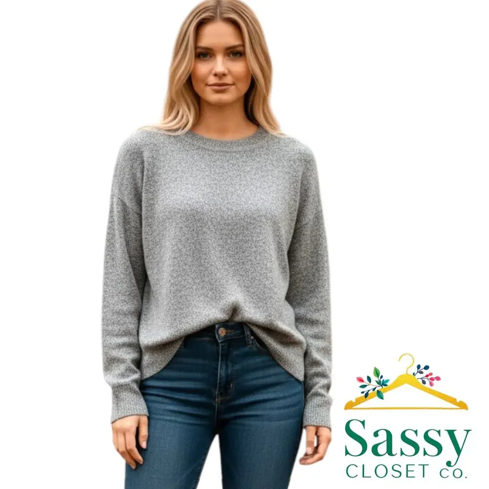 Lucky Brand Gray Heather Crew Neck Sweater XS Split Hem Marled Knit 7WC7008
