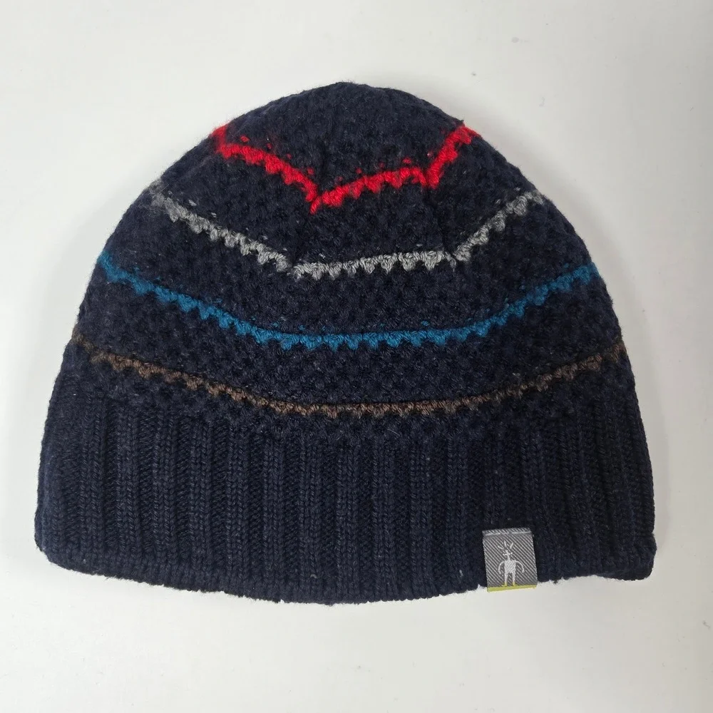 Smartwool Beanie Kids S/M Navy Blue Striped Knit Winter Hat Ski Snowboard Merino