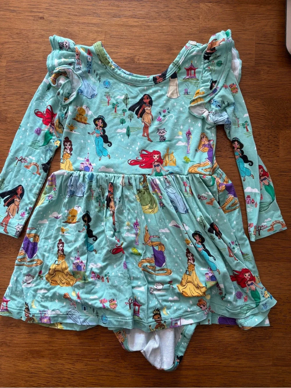 LITTLE SLEEPIES Teal Disney Princess Long-Sleeve Skater Dress