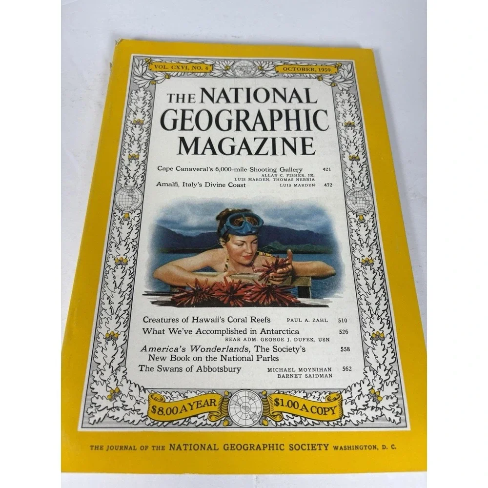 National Geographic October 1959 Vintage Magazine Hawaii Coral Reefs Coke Ad