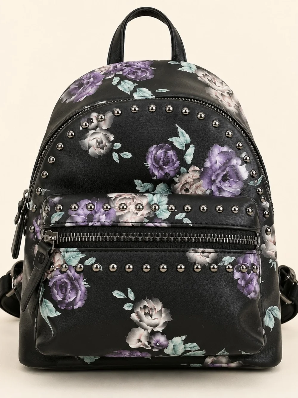 Violet Ray Floral Studded Mini Backpack Purple Rose