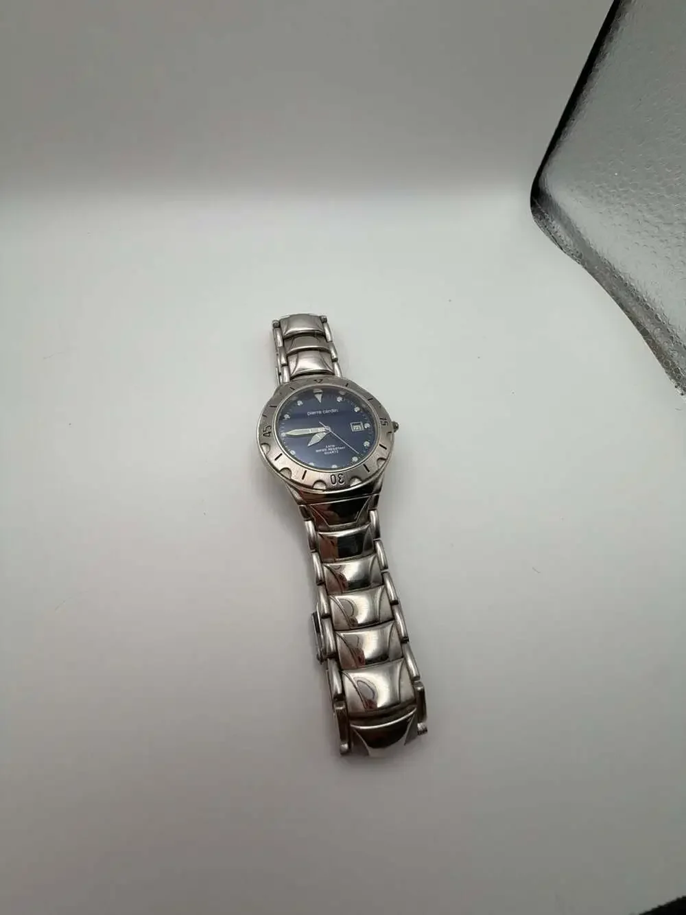Pierre Cardin Men's Silver Stainless Steel Quartz Watch with Blue Dial and Date