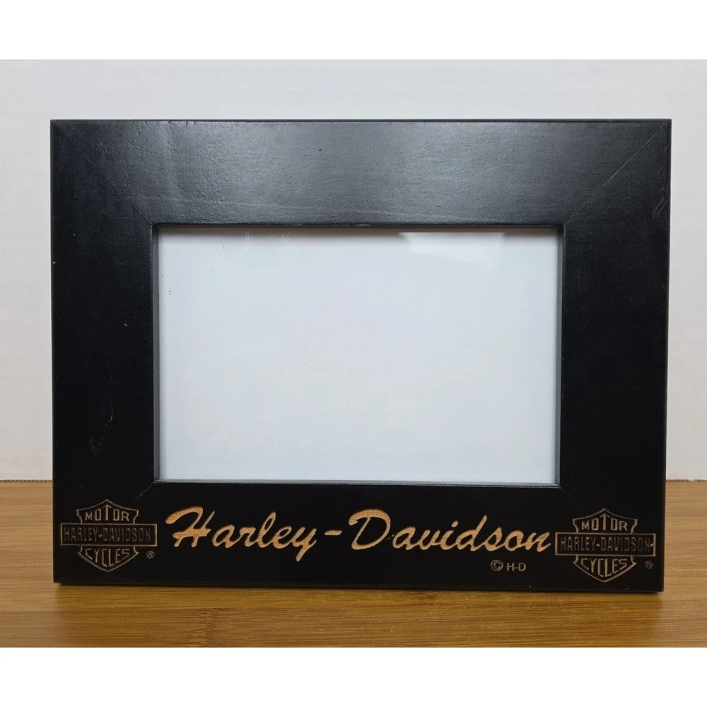 Harley-Davidson Name Carved Black Wood Picture Frame Holds 4 x‎ 6 Picture
