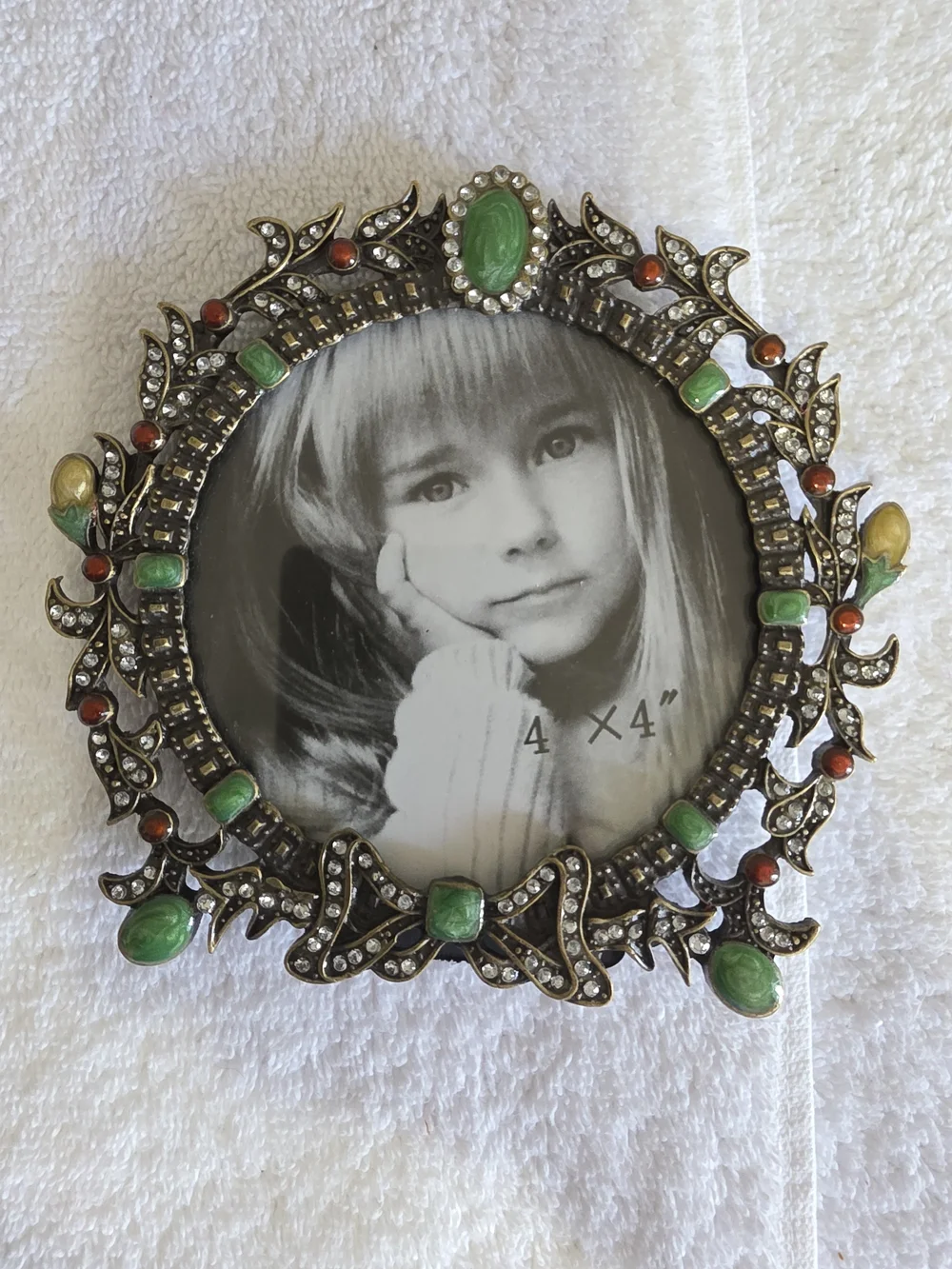Ornate Green Jeweled Round Photo Frame - Home Accents