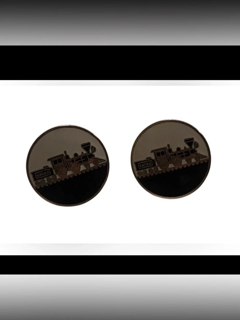 Vintage Enamel V & T Rail Road Train Gold Tone Cuff Links #9020 💎
