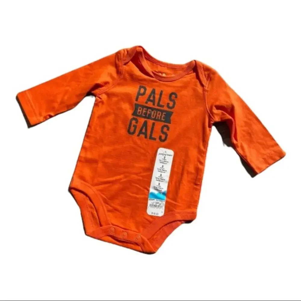jumping beans Boys Bodysuit Sz 3‎ Months Orange Pals Before Gals Long Sleeve NEW
