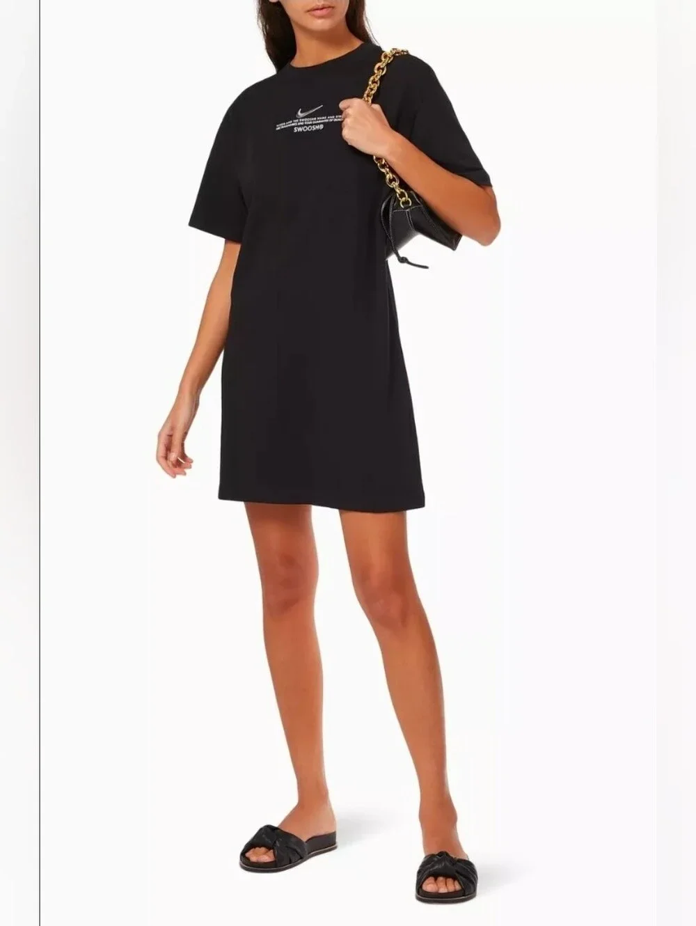 Nike BlackSportwear Swoosh Crewneck Dress with White Swoosh Text Size S