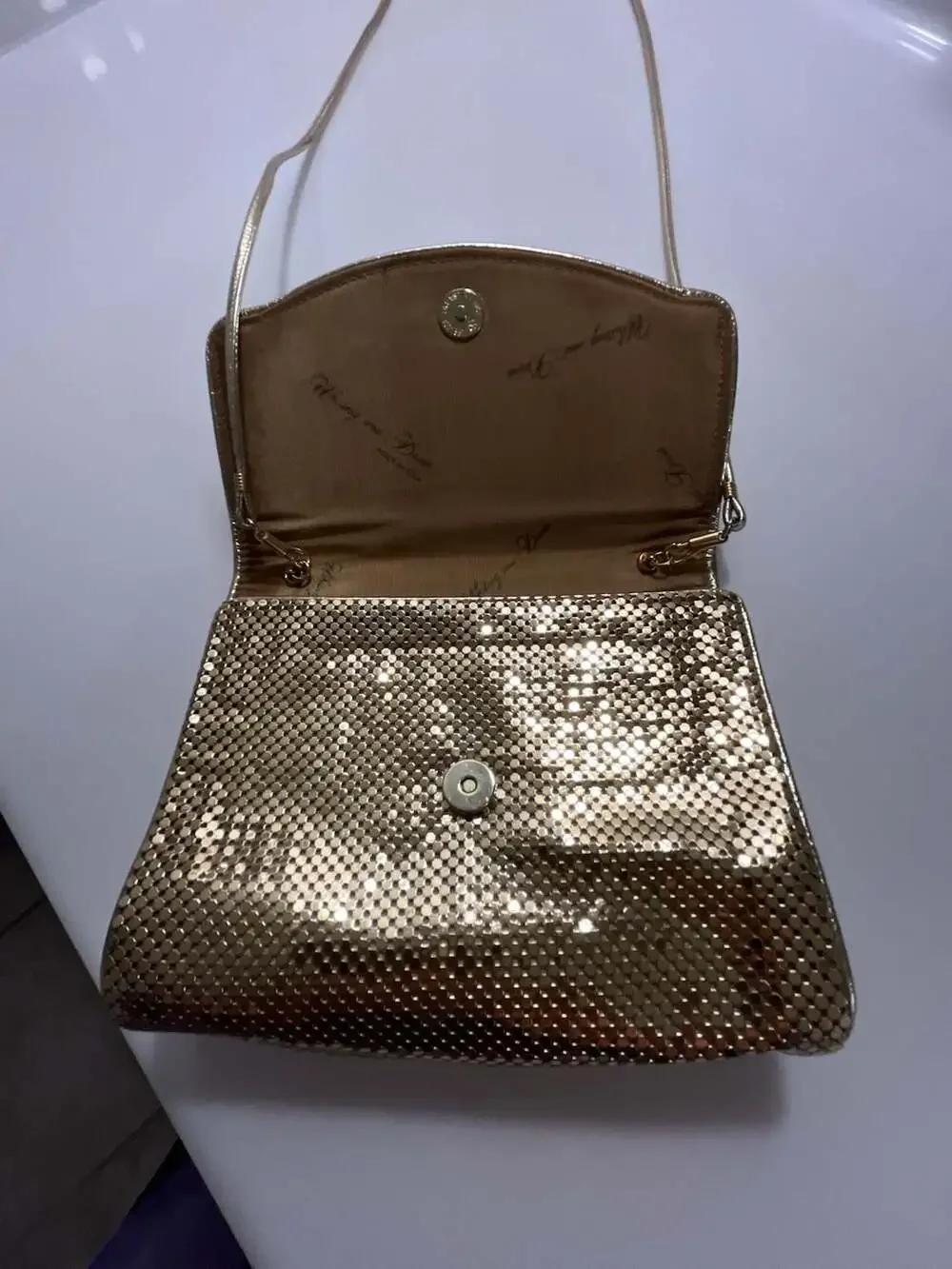 Whiting and Davis Vintage Gold Mesh Evening Clutch with Shoulder Strap