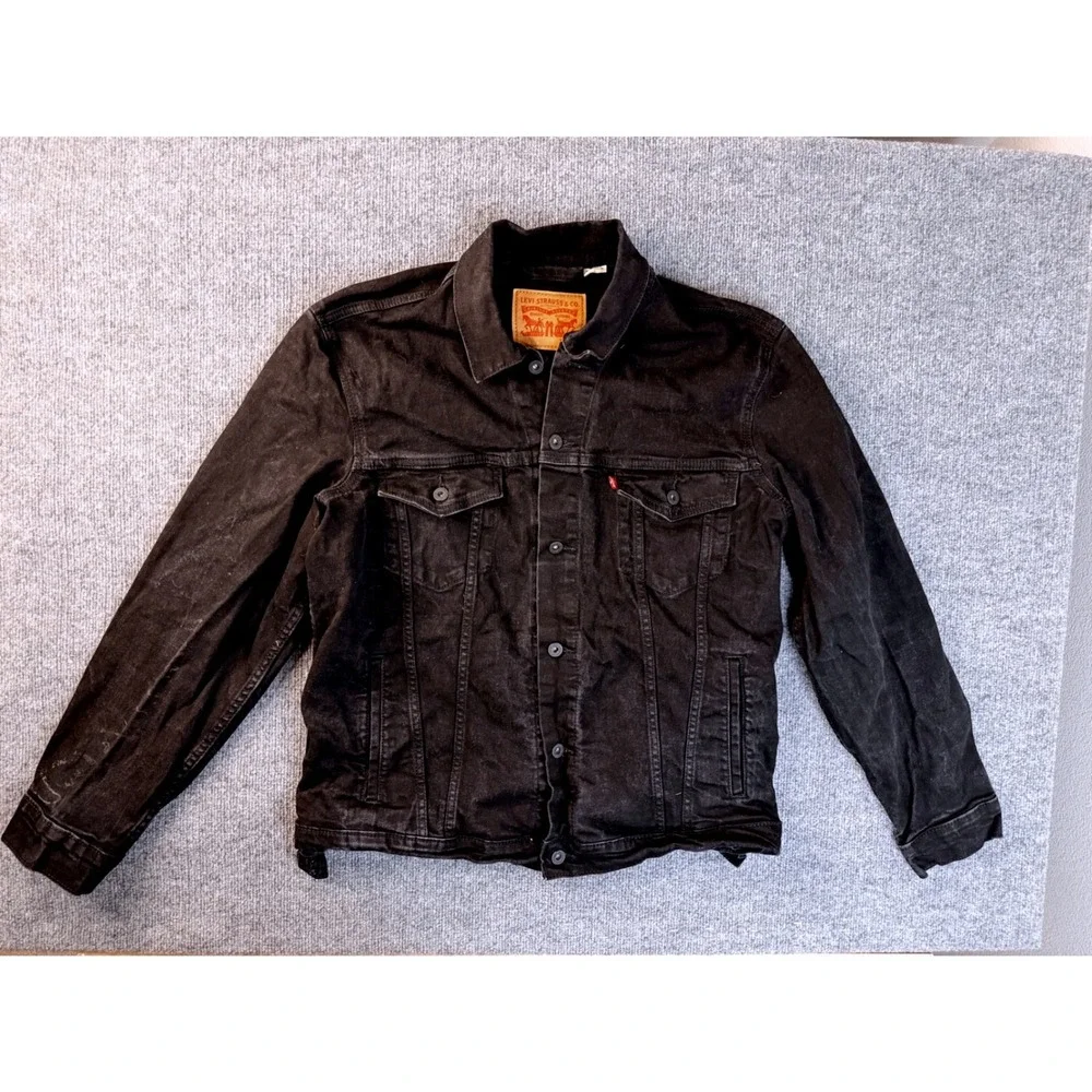 Levis Trucker Jacket Mens LT Large Tall Black Denim Faded Workwear Bangladesh