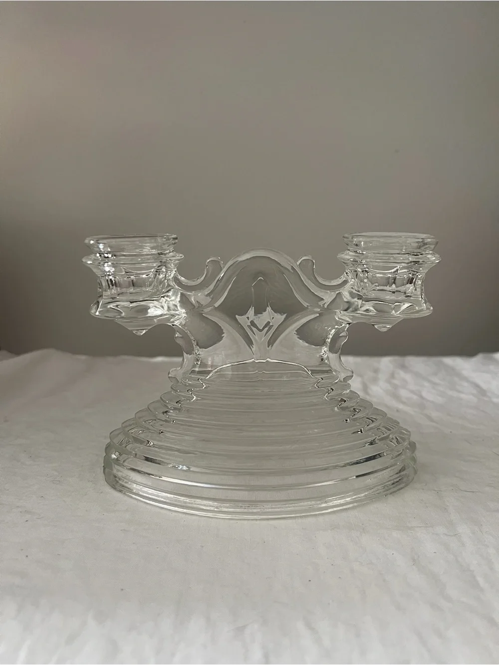 Vintage L.E. Smith clear glass double candlestick pattern 38 art deco 1930s