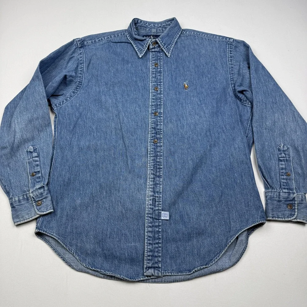 Ralph Lauren Shirt Boys 10 Blue Denim Long Sleeve Button Down Pony Logo